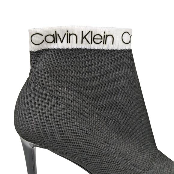 Calvin Klein 6.5 Peep Toe Sock Booties Black Stiletto Heel Chic Y2K Inspired - Picture 8 of 11